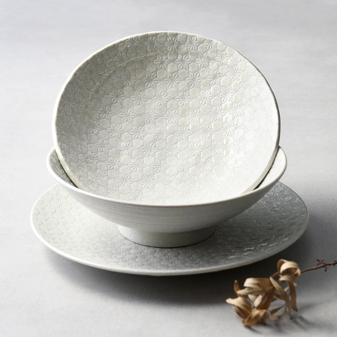 Udon Bowl 19.5cm White Star Glaze V637-C3264