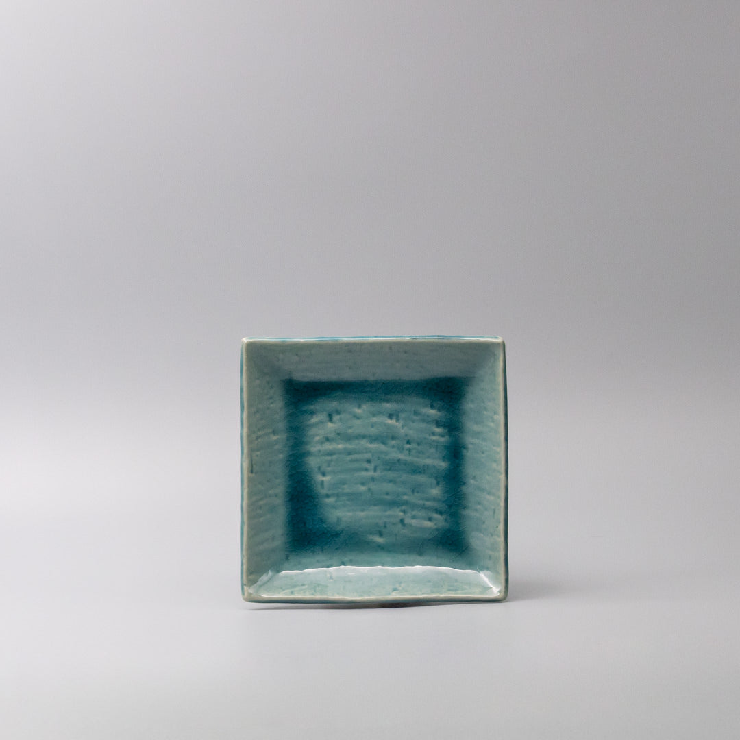 Plate Square 17cm Crackle Turquoise Glaze V637-C3679