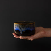 Matcha Tea Bowl 11.5cm Blue Drip on Black V637-C3867
