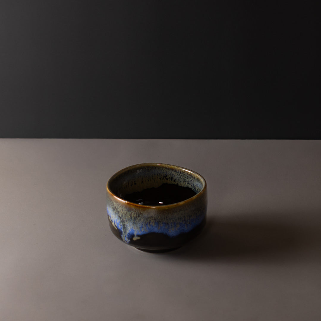 Matcha Tea Bowl 11.5cm Blue Drip on Black V637-C3867