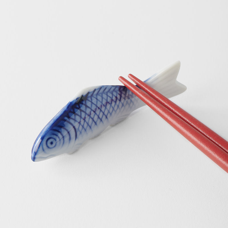 Chopstick Rest Blue Fish White Glaze V637-C4099