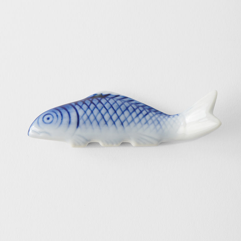 Chopstick Rest Blue Fish White Glaze V637-C4099
