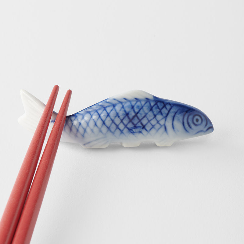 Chopstick Rest Blue Fish White Glaze V637-C4099