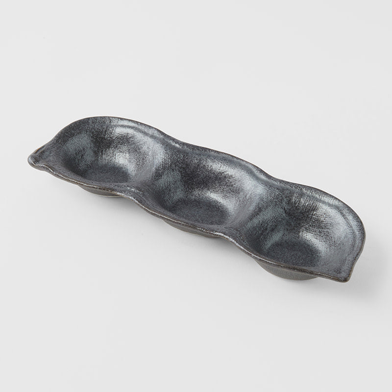 Edamame Triple Pod Dish 200ml Black Glaze V637-C4165