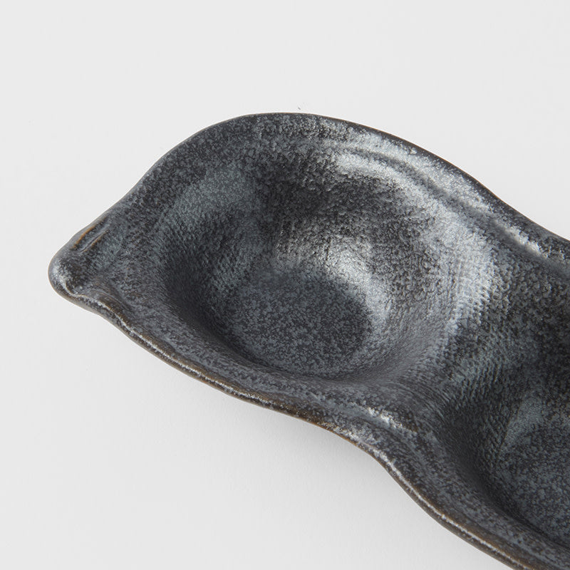 Edamame Triple Pod Dish 200ml Black Glaze V637-C4165