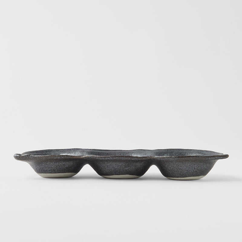Edamame Triple Pod Dish 200ml Black Glaze V637-C4165