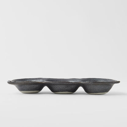 Edamame Triple Pod Dish 200ml Black Glaze V637-C4165