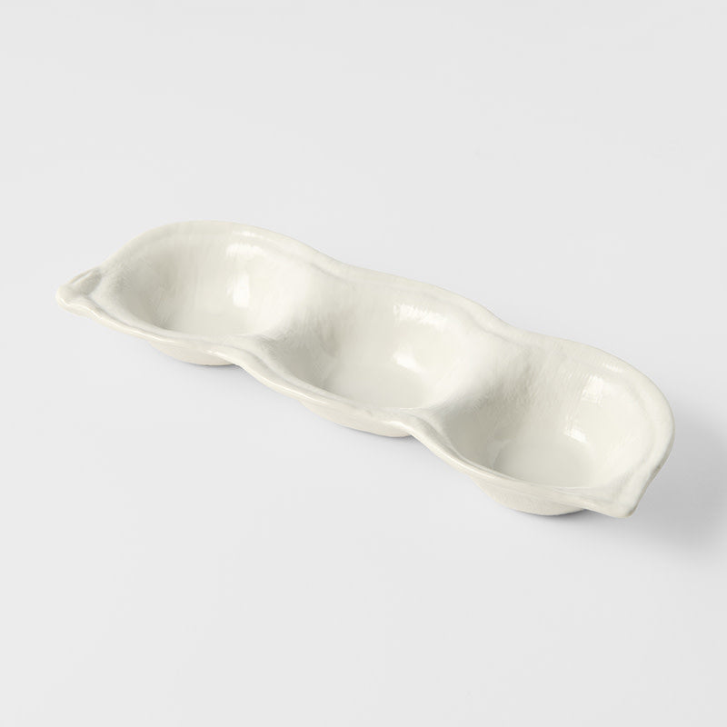 Edamame Triple Pod Dish 200ml Matte White Glaze V637-C4166