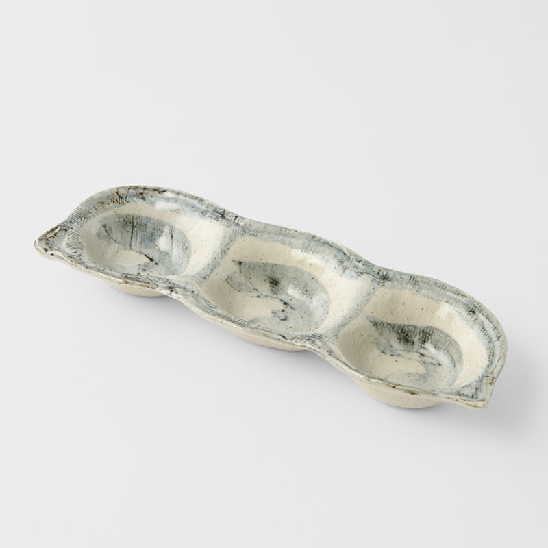 Edamame Triple Pod Dish 200ml Blue White Glaze V637-C4167