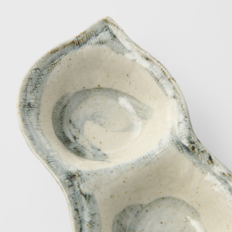 Edamame Triple Pod Dish 200ml Blue White Glaze V637-C4167