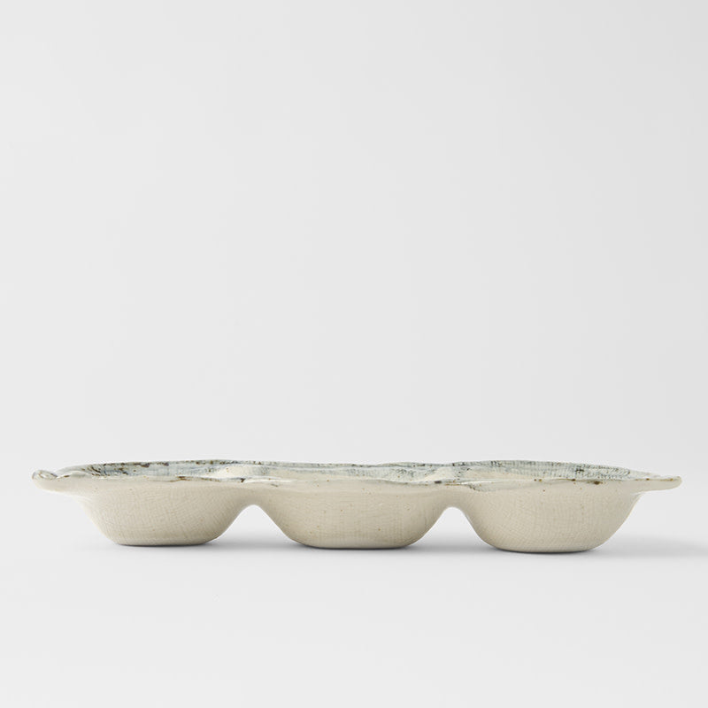 Edamame Triple Pod Dish 200ml Blue White Glaze V637-C4167