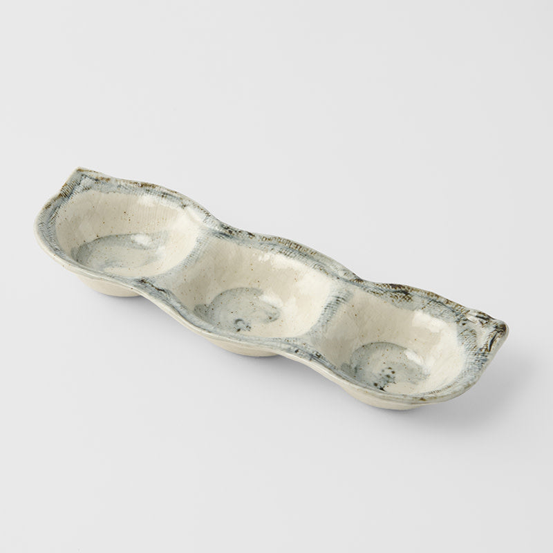 Edamame Triple Pod Dish 200ml Blue White Glaze V637-C4167