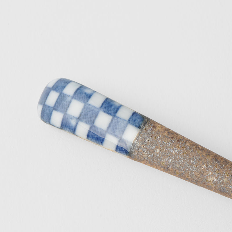 Spoon Small Bisque Indigo Checkerboard V637-C4209