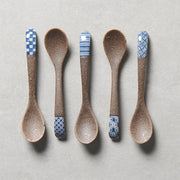 Spoon Small Bisque Indigo Checkerboard V637-C4209
