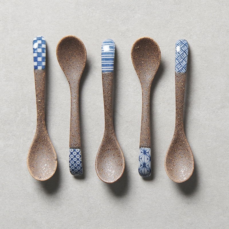 Spoon Small Bisque Indigo Checkerboard V637-C4209