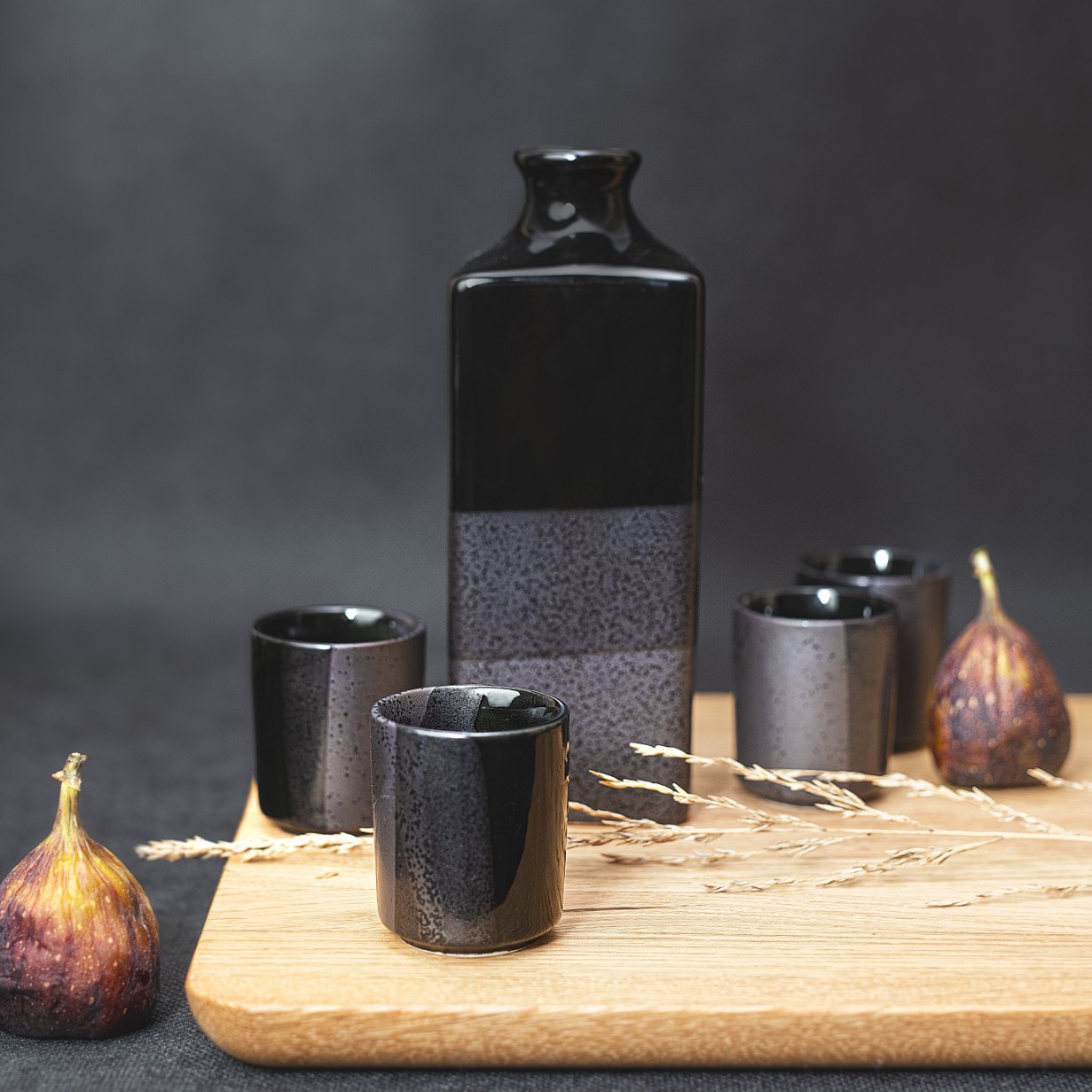 Sake Set 5pcs Gunmetal Black Glaze V637-C5187