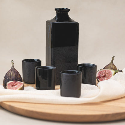 Sake Set 5pcs Gunmetal Black Glaze V637-C5187