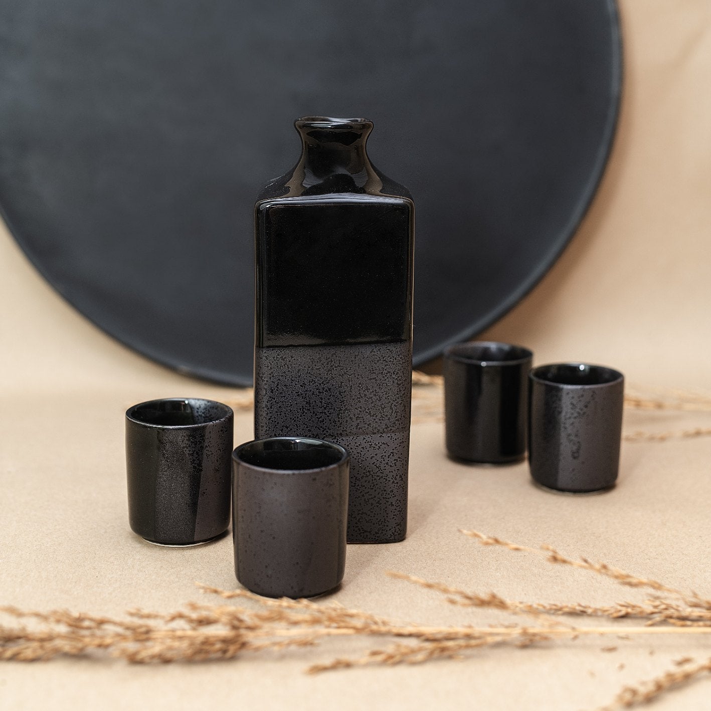 Sake Set 5pcs Gunmetal Black Glaze V637-C5187