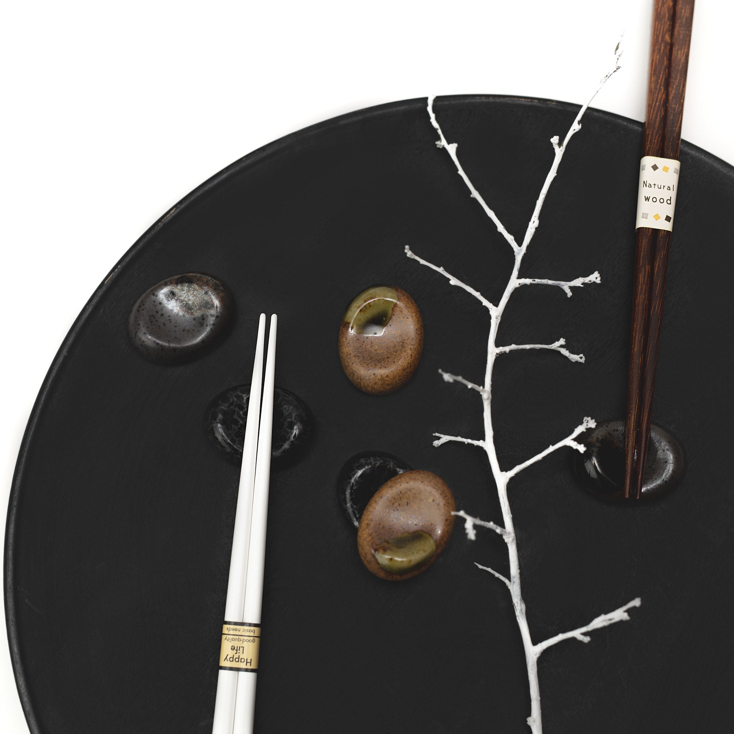 Chopstick Rest Pebble Brown with Green Splash V637-C6146