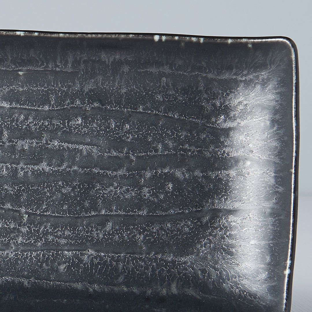 Plate Ibushi Rectangular 26.5cm Black Glaze V637-C7504