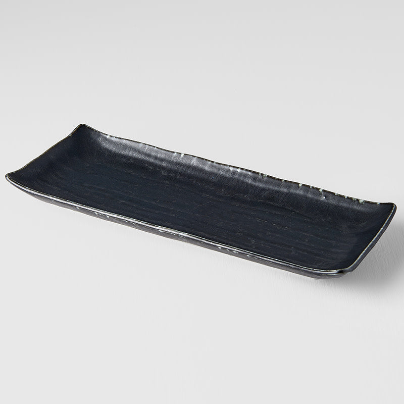 Plate Ibushi Rectangular 26.5cm Black Glaze V637-C7504