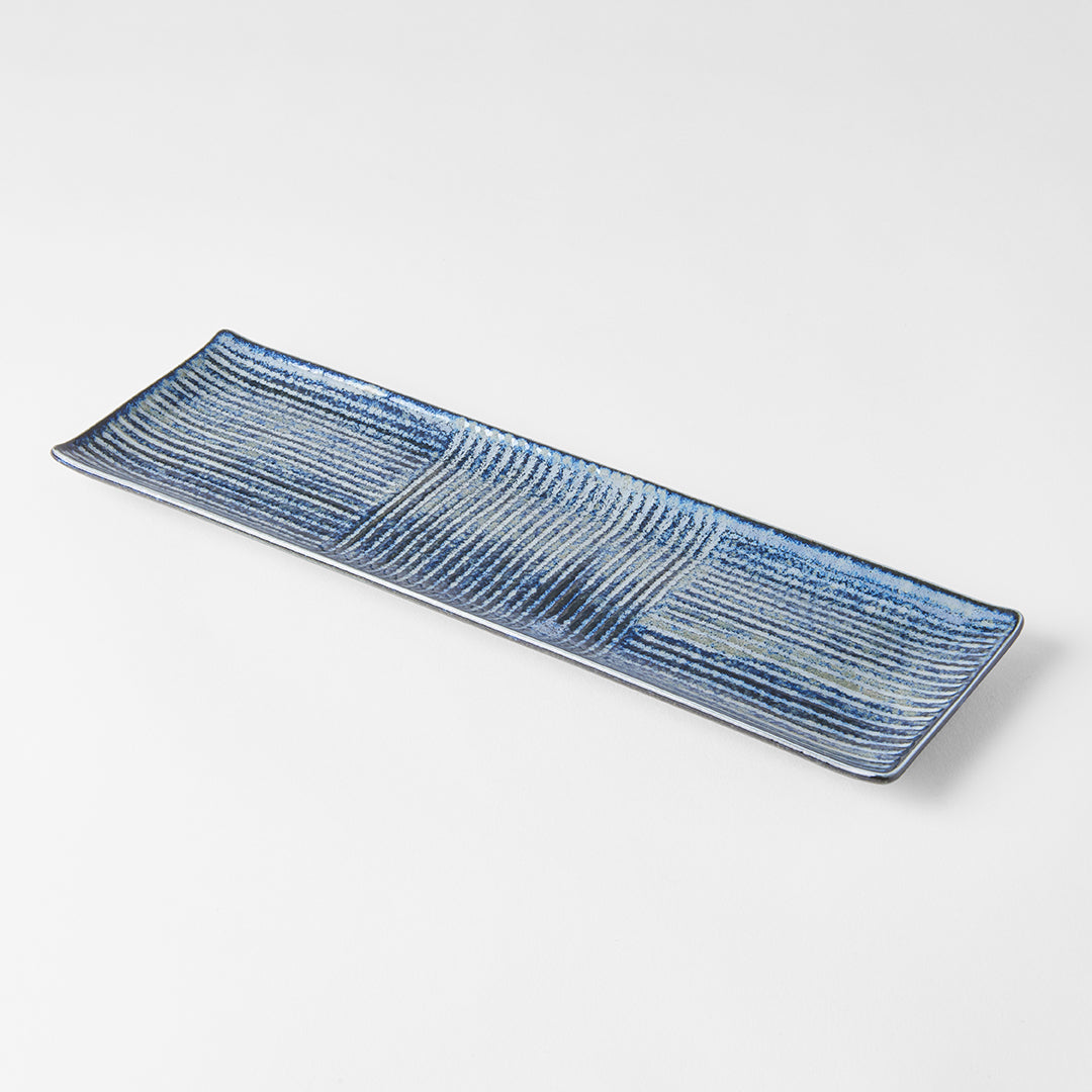 Plate Rectangular 33x10cm Lines Dark Blue Glaze V637-C7849