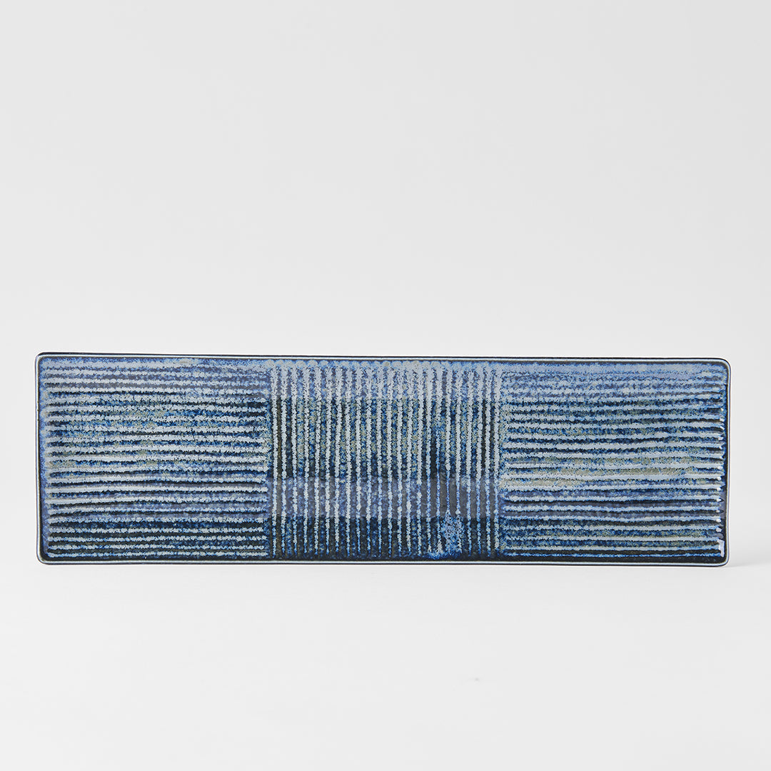 Plate Rectangular 33x10cm Lines Dark Blue Glaze V637-C7849
