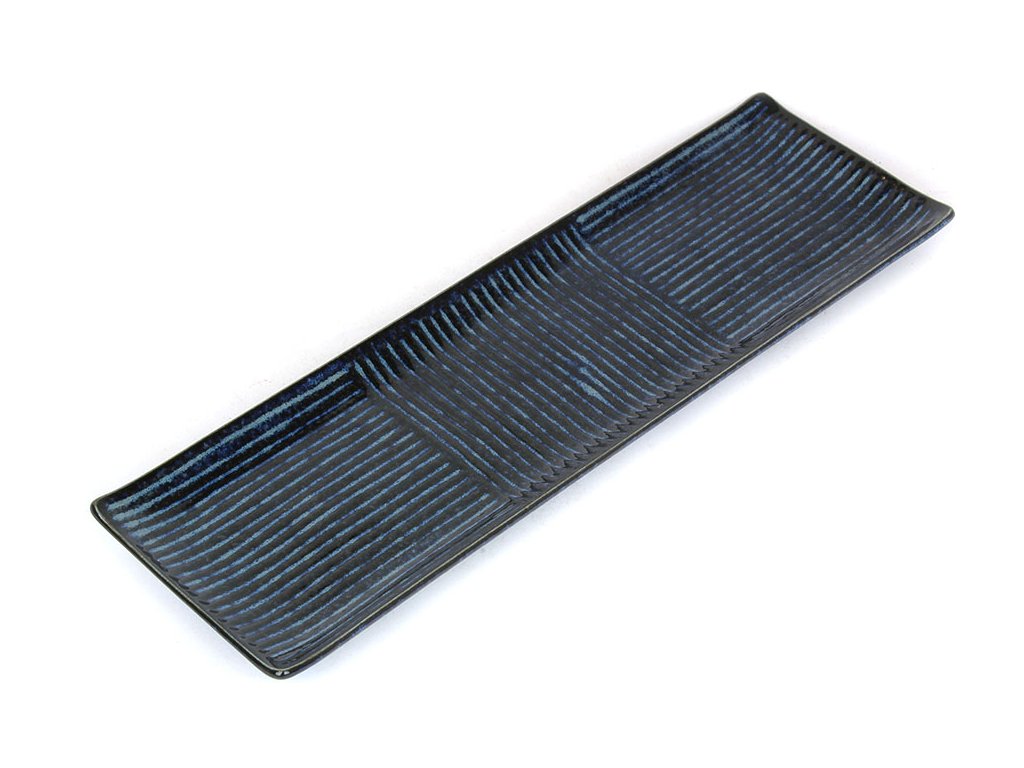 Plate Rectangular 33x10cm Lines Dark Blue Glaze V637-C7849