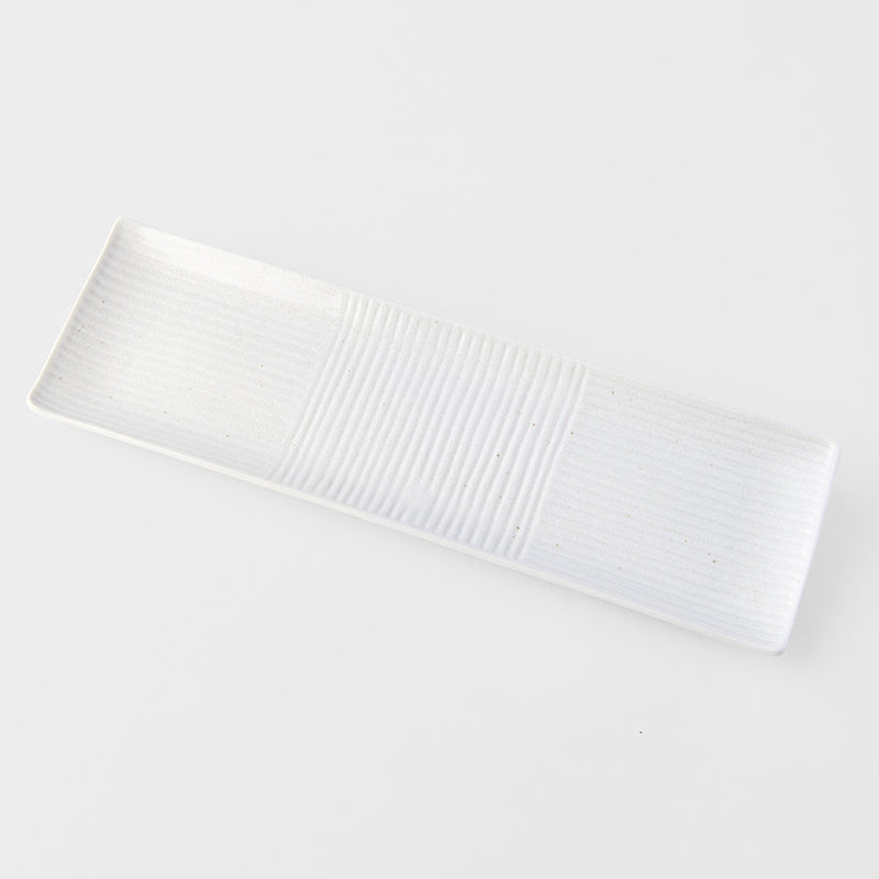 Sashimi Plate 33cm Line Design White Glaze V637-C7851