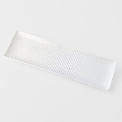 Sashimi Plate 33cm Line Design White Glaze V637-C7851