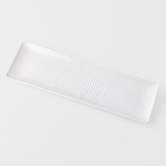 Sashimi Plate 33cm Line Design White Glaze V637-C7851