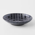 Pasta Bowl Flat 23cm Gloss Black Stripes On Gunmetal Black Glaze V637-C8147