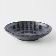 Pasta Bowl Flat 23cm Gloss Black Stripes On Gunmetal Black Glaze V637-C8147