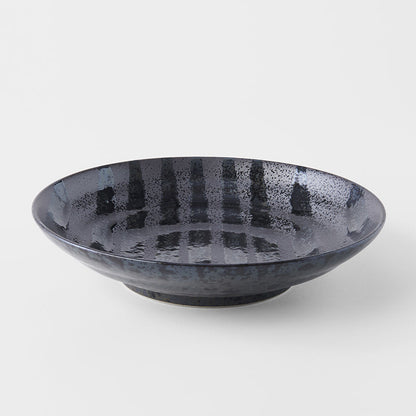 Pasta Bowl Flat 23cm Gloss Black Stripes On Gunmetal Black Glaze V637-C8147