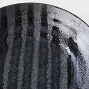 Pasta Bowl Flat 23cm Gloss Black Stripes On Gunmetal Black Glaze V637-C8147