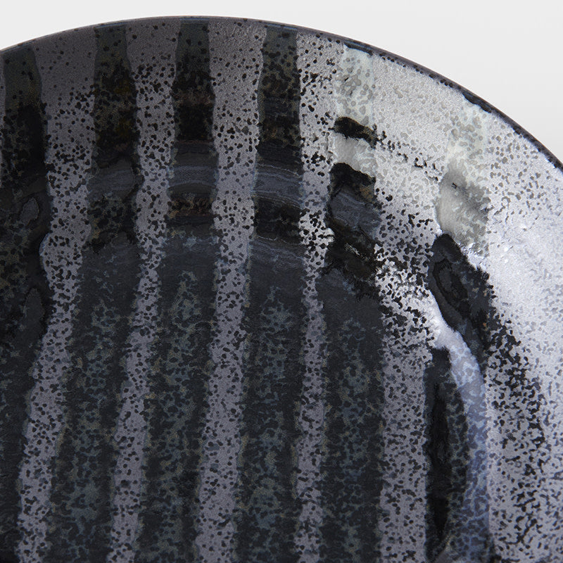 Pasta Bowl Flat 23cm Gloss Black Stripes On Gunmetal Black Glaze V637-C8147