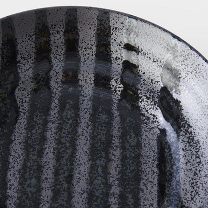 Pasta Bowl Flat 23cm Gloss Black Stripes On Gunmetal Black Glaze V637-C8147