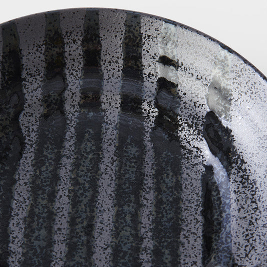Pasta Bowl Flat 23cm Gloss Black Stripes On Gunmetal Black Glaze V637-C8147