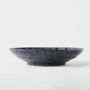 Pasta Bowl Flat 23cm Gloss Black Stripes On Gunmetal Black Glaze V637-C8147