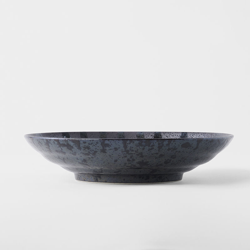 Pasta Bowl Flat 23cm Gloss Black Stripes On Gunmetal Black Glaze V637-C8147
