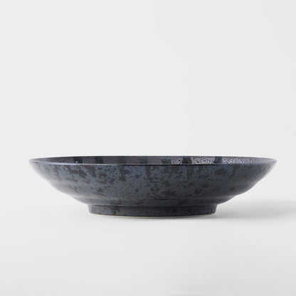 Pasta Bowl Flat 23cm Gloss Black Stripes On Gunmetal Black Glaze V637-C8147
