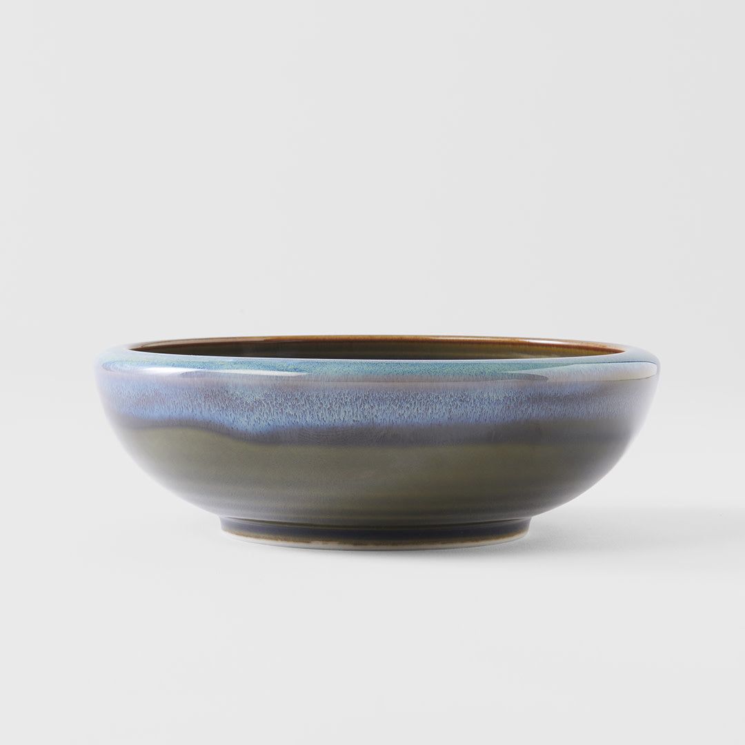 Bowl Thick Edge 17cm Blue Outer Dark Green Inner Glaze V637-C8157