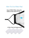 NEW Cotton Cloth Face Mask w 2 Filters Reusable Washable Adjustable 3Ply Black V637-COTB