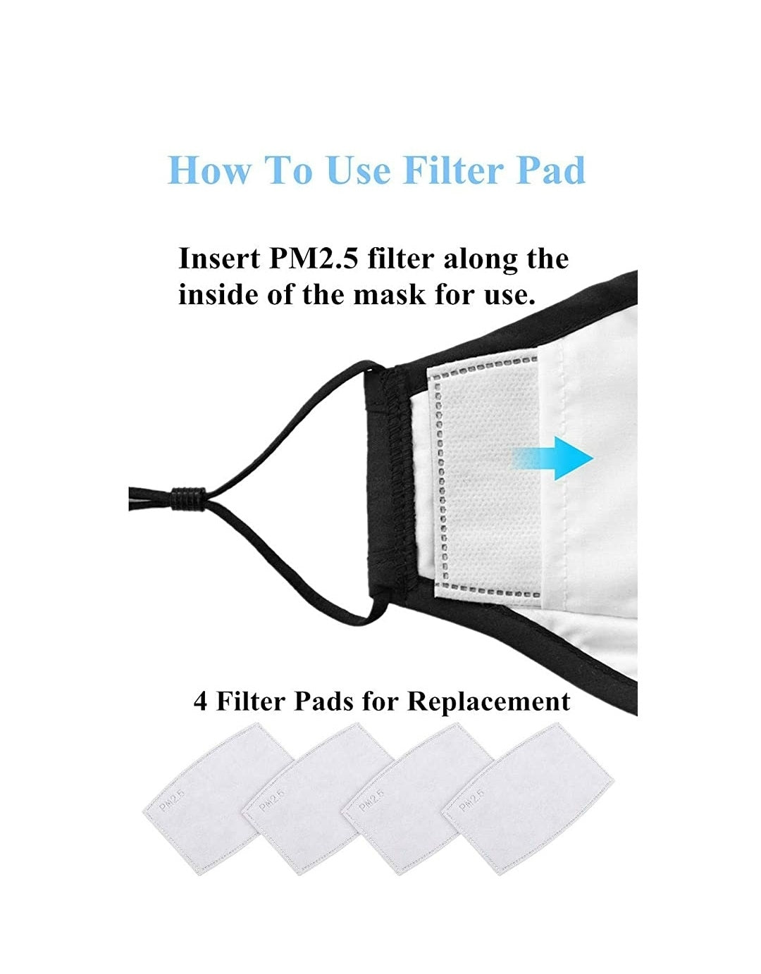 NEW Cotton Cloth Face Mask w 2 Filters Reusable Washable Adjustable 3Ply Black V637-COTB