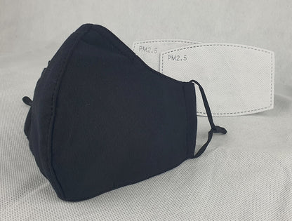 NEW Cotton Cloth Face Mask w 2 Filters Reusable Washable Adjustable 3Ply Black V637-COTB