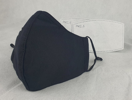 NEW Cotton Cloth Face Mask w 2 Filters Reusable Washable Adjustable 3Ply Black V637-COTB