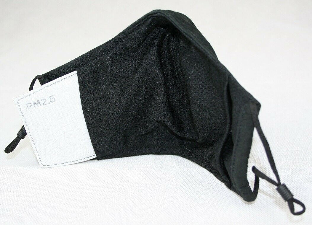 Face Mask Reusable Cotton Cloth Fabric w 2 Pm2.5 Perfect Fit Adjustable Black V637-COTMB