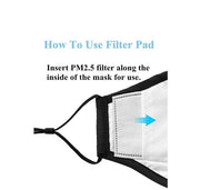 Face Mask Reusable Cotton Cloth Fabric w 2 Pm2.5 Perfect Fit Adjustable Black V637-COTMB