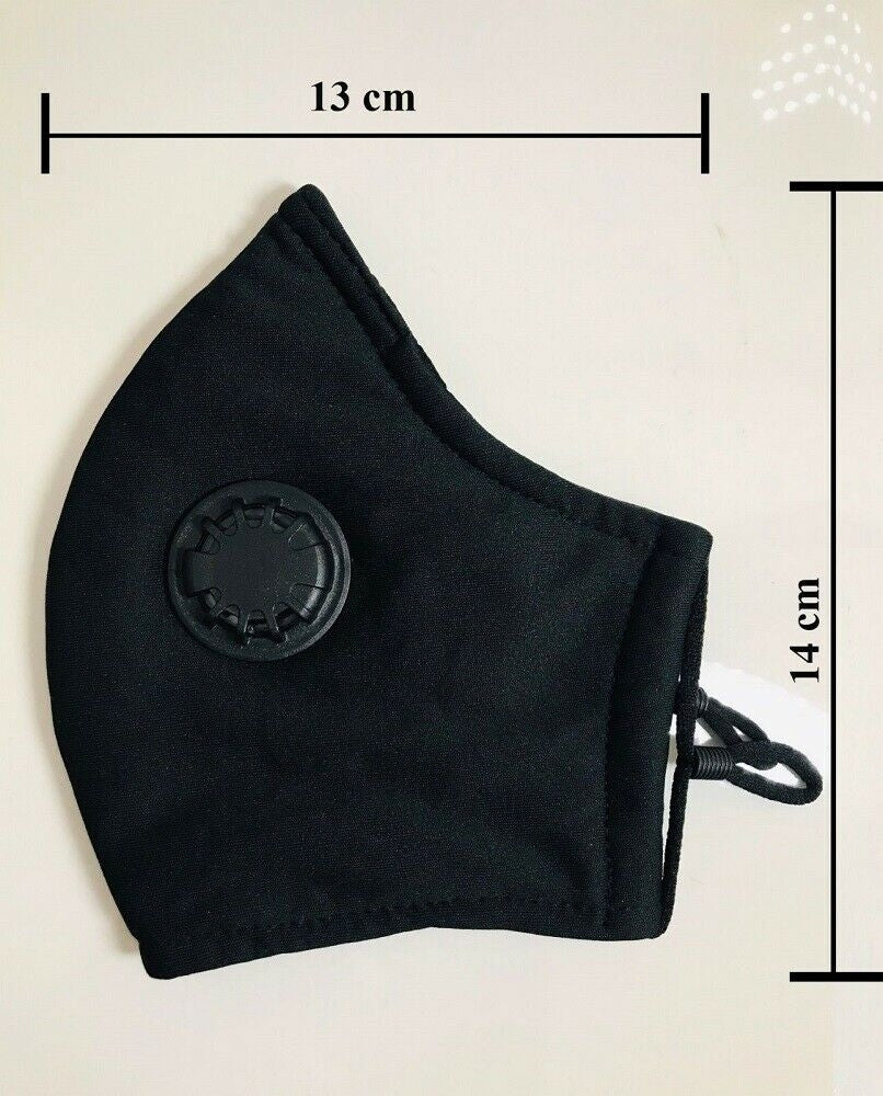 Face Mask Reusable Cotton Cloth Fabric w 2 Pm2.5 Perfect Fit Adjustable Black V637-COTMB