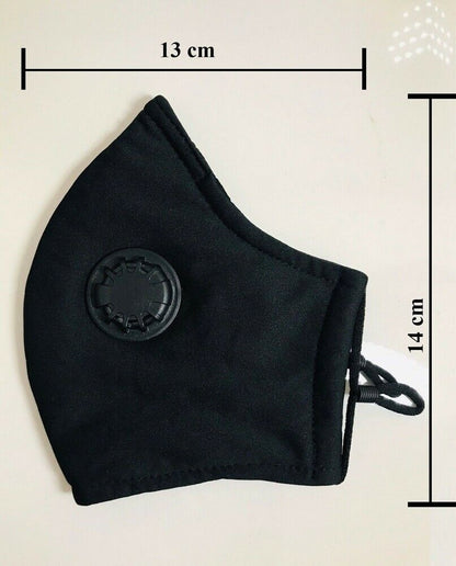Face Mask Reusable Cotton Cloth Fabric w 2 Pm2.5 Perfect Fit Adjustable Black V637-COTMB